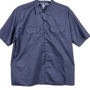 Dickie's Flex Men's XL Navy Blue Short Sleeve Button Up Shop Shirt